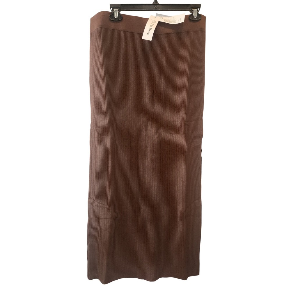 The Drop Ribbed Maxi Skirt Side Slit Knit Brown XL